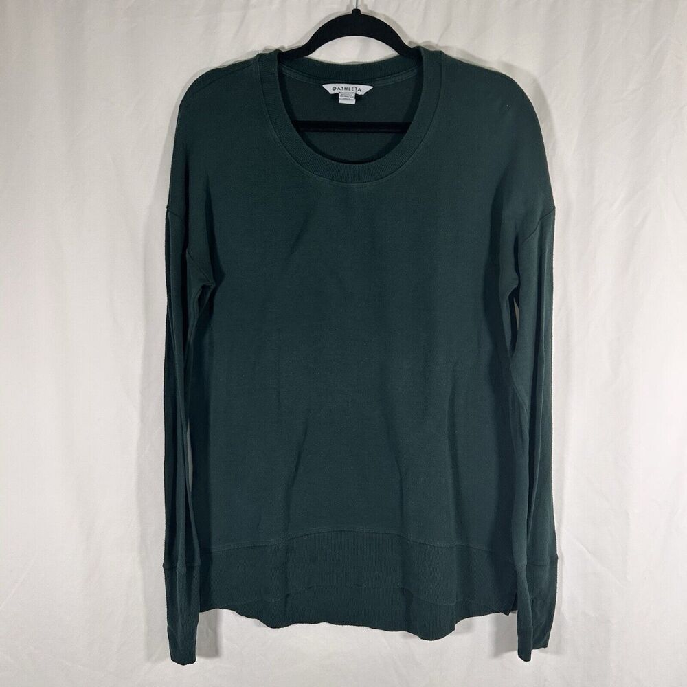 Athleta Sweater Women's Small Solid Green Long Sleeve Crew Neck Modal Blend